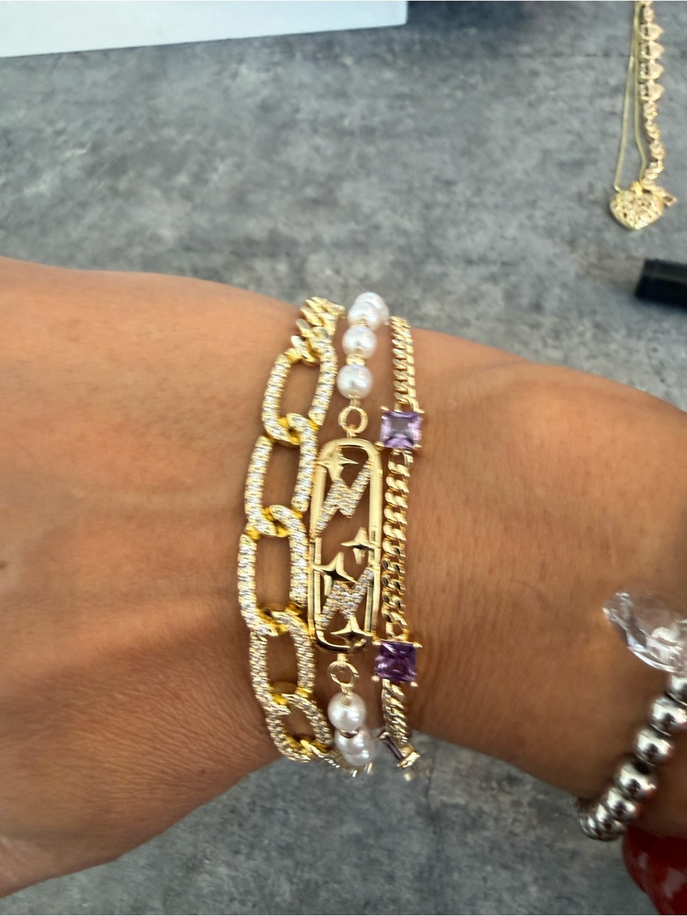 Bundle- Gold Pearl & Cubic Zirconia Layered Bracelet 3-piece bundle